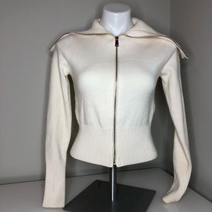 Zara Knit Cream Full Zip Cowl Sweater